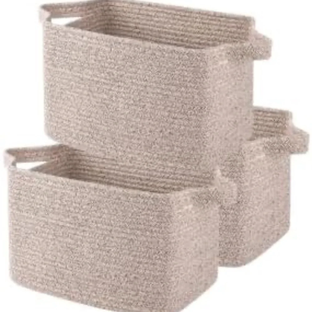 New Elegant Tan Woven Storage Baskets - Set of 3